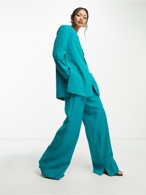 Y.A.S Oversized Turquoise Women's Blazer Longline Tailored Suit Jacket Size XL